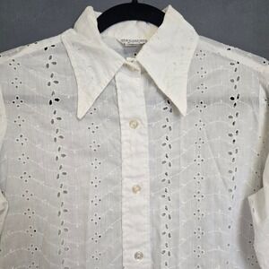 Vintage Alice Stuart 16 White Eyelet Lace Dagger Collar‎ Ruffle Cuff Blouse 70s